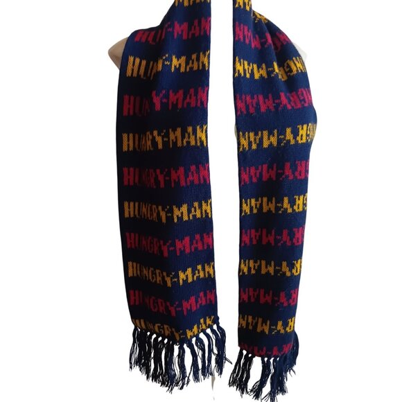 Vintage 80's Scarf Hungry-Man T.V. Dinner Advertising Logo Knit Fringe 50" 50x8 - Picture 2 of 4